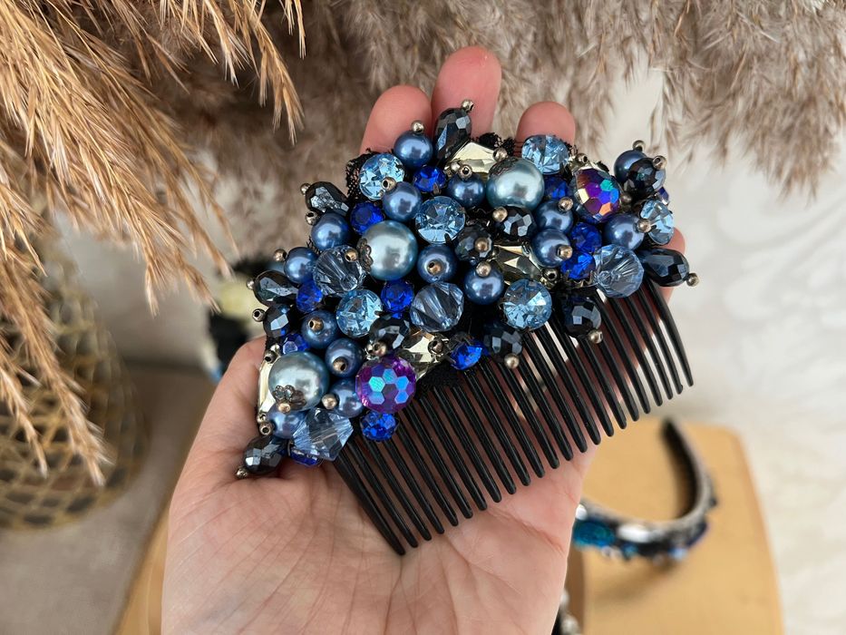 Гребень для волос с камнями гребінець ручной работы / ободок