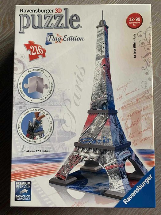 Puzzle 3D Wieża Eiffla Ravensburger 12580, flag edition