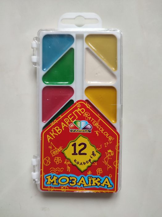 Фарба акварель медова Гама напівсуха "Мозаїка" 12 кольорів