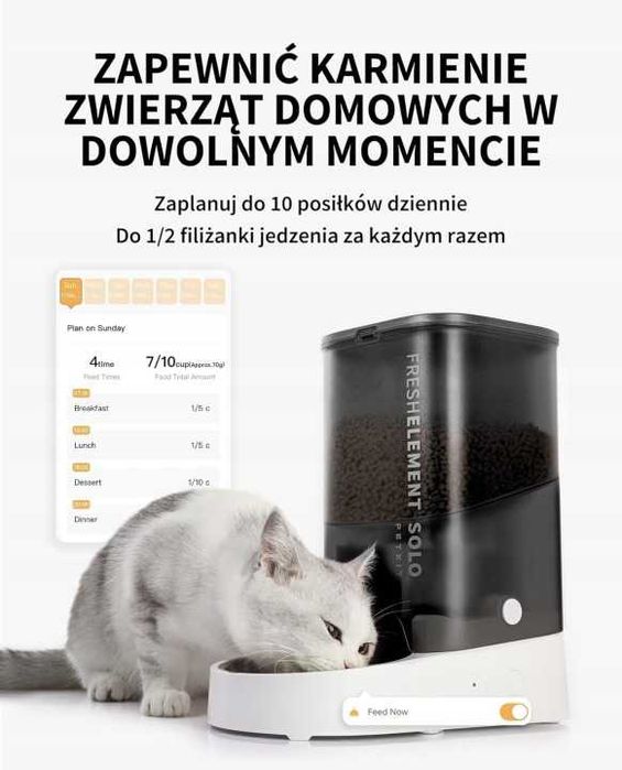 Automatyczny Dozownik Karmy dla Kotów i Psów, 2.4G WiFi, 3L,Kontrola APP
