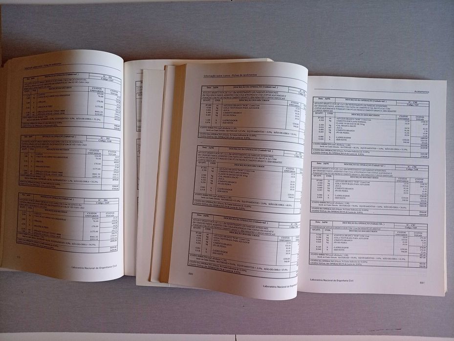 Livros "Informação Sobre Custos, Fichas de Rendimentos", de Laboratório Nacional de Engenharia Civil, 1997, vols. 1 e 2