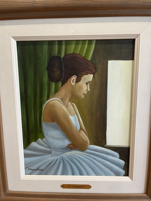 Par de quadros pintados à mão 43x38