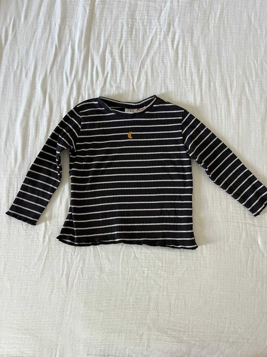 Camisola Zara canelada às riscas azul-marinho com lua, 12-18 meses