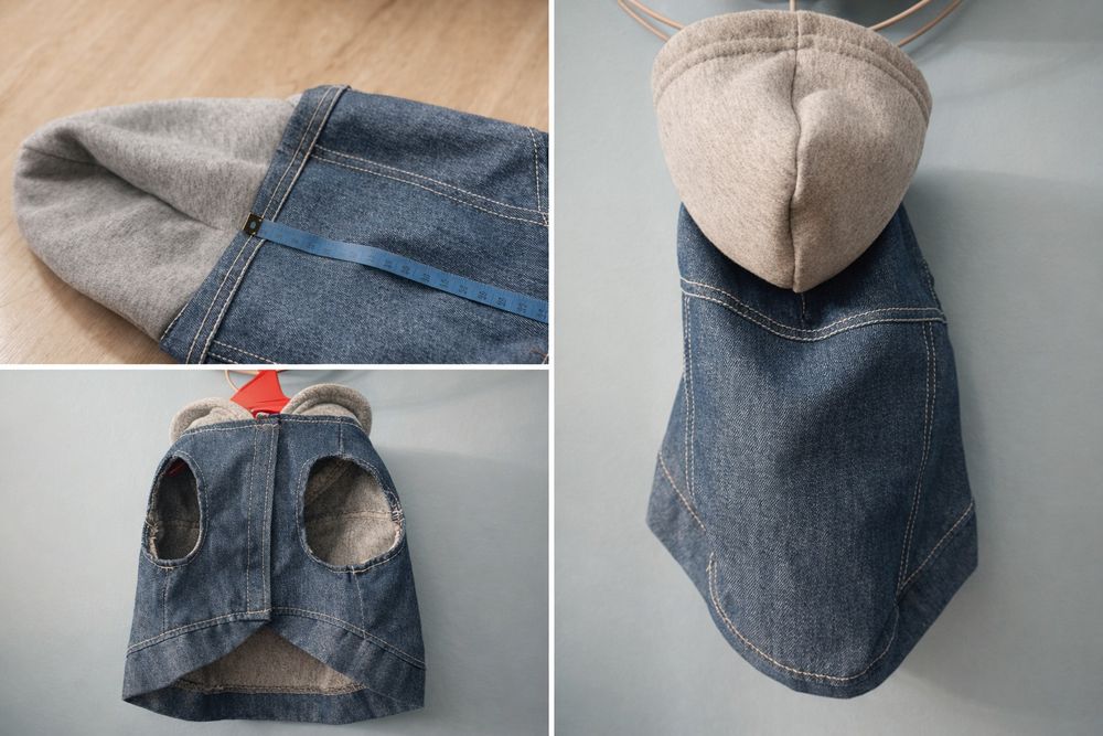 Bluza dla psa – rozmiar M – jeansowa z kapturem