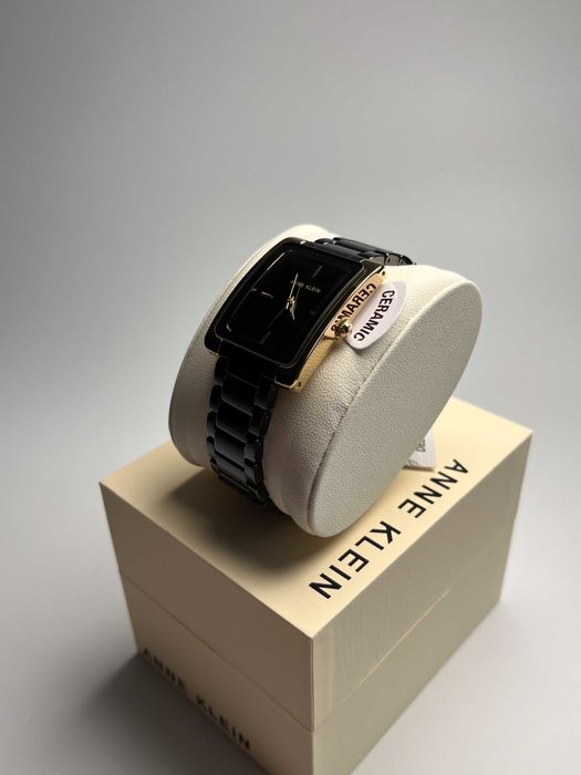 Anne Klein AK/2952BKGB, жіночий чорний годинник, часы кляйн Ø28мм