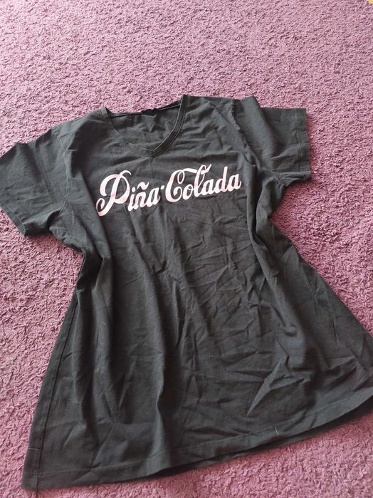 czarna bluzka tunika dekolt serek nadruk pina colada