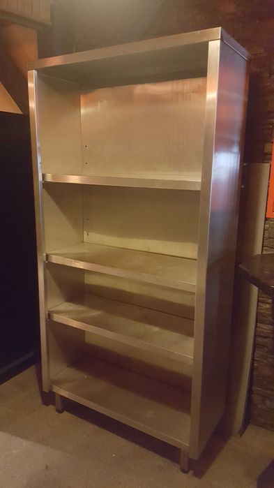 Mesa Trabalho Inox - Bancada Inox com Pio para Cozinha - Estante Inox 4 Prateleiras