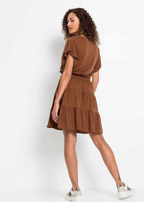 B.P.C brązowa sukienka shirtowa z falbanami 40/42.