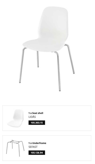 Cadeira IKEA LIDÅS branca + pernas cromadas Sefast (como nova)