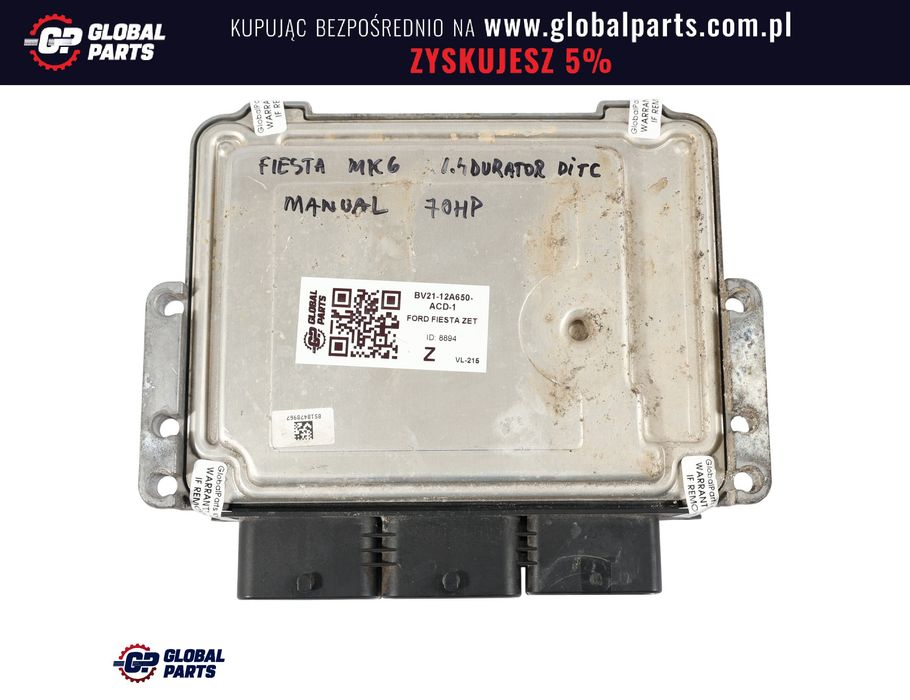 Ford Fiesta Mk7 1.4 TDCI 70HP KVJA Sterownik Silnika BV21-12A650-ACD