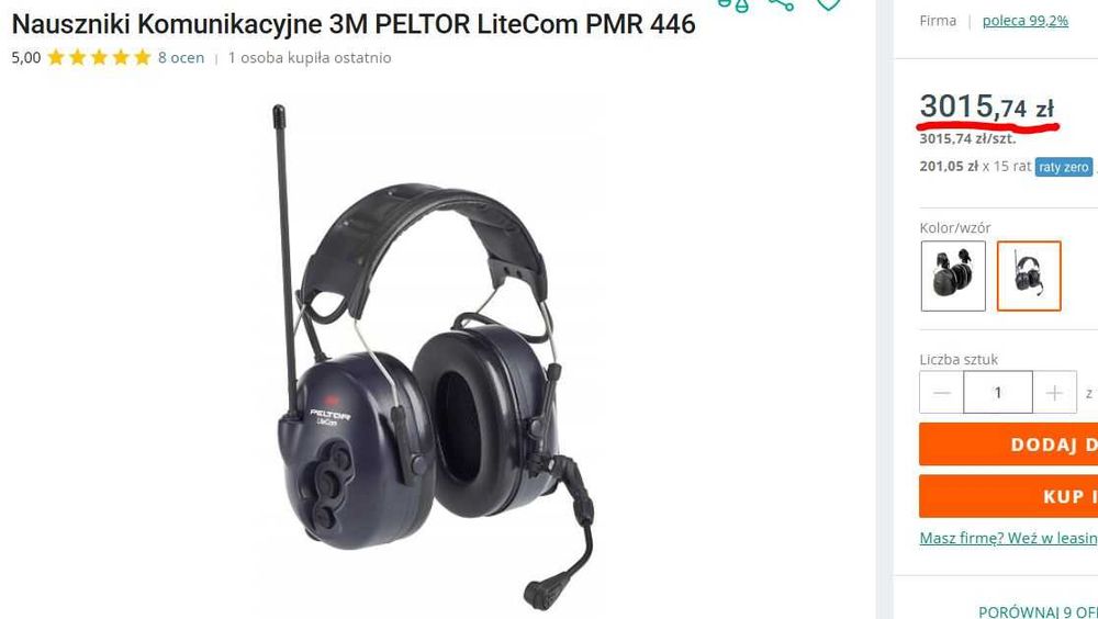 OKAZJA Słuchawki ochronne 3M Perlator LiteCom z radiotelefonem