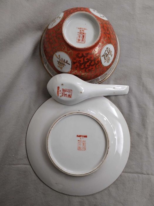 Conjunto Macau , taça , prato e colher