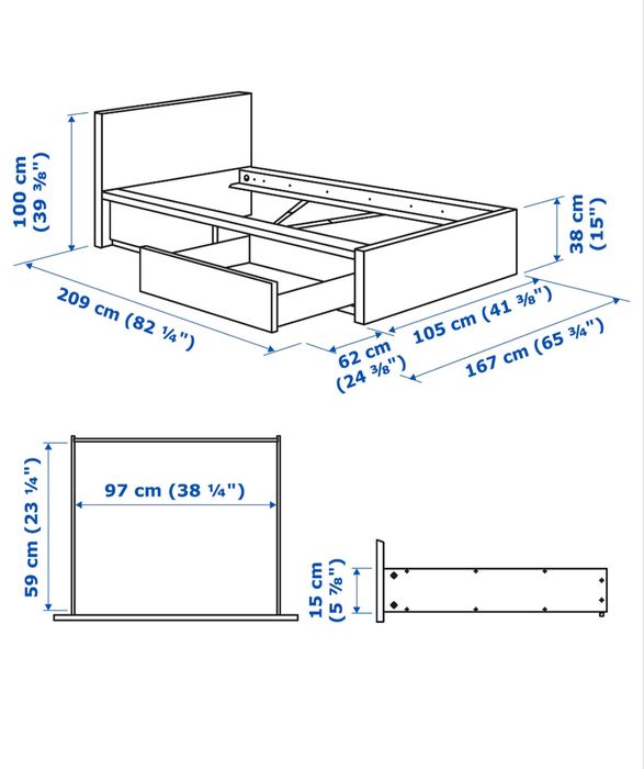 Cama MALM com 2 gavetas arrumação
