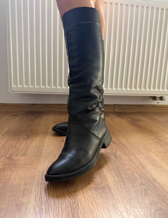 Wysokie skórzane buty botki zima, jesień, sezon przejściowy