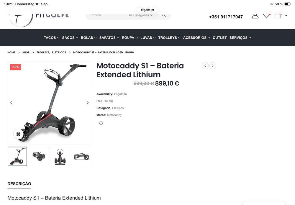 Carrinho Electrico Motocaddy  s1 Lithium 28 Volt