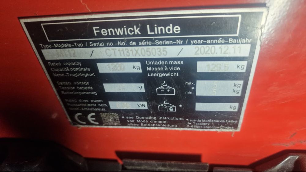 Porta-Paletes Elétrico LINDE MT12 – 1.200 kg – Dezembro 2020
