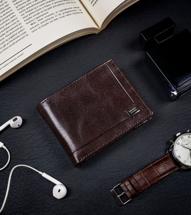 skórzany portfel męski z ochroną kart rfid protect - rovicky