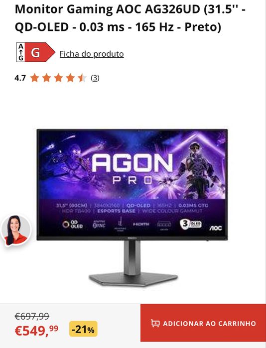 Monitor 32” OLED 4K AOC Pro