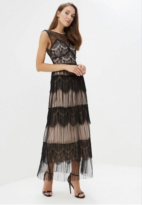 Чорна сукня з мереживом + Клатч в подарунок! Черное платье в пол
