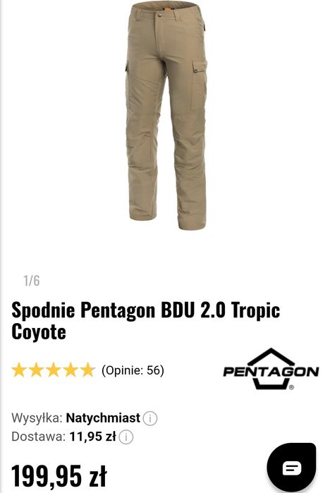 Spodnie taktyczne bojówki Pentagon BDU 2.0 coyote