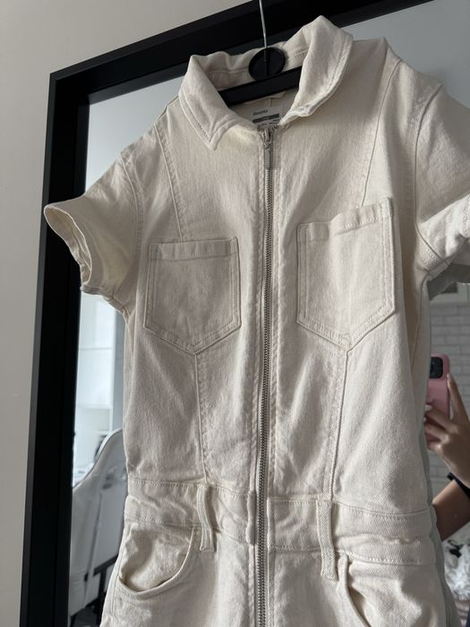 Kombinezon jeansowy mleczny S 36 Bershka z długimi spodniami