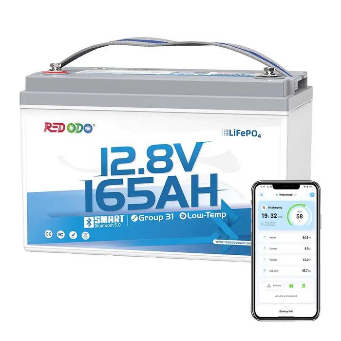 Redodo 12V 165Ah акумулятор LiFePO4 Smart Bluetooth, з блютузом