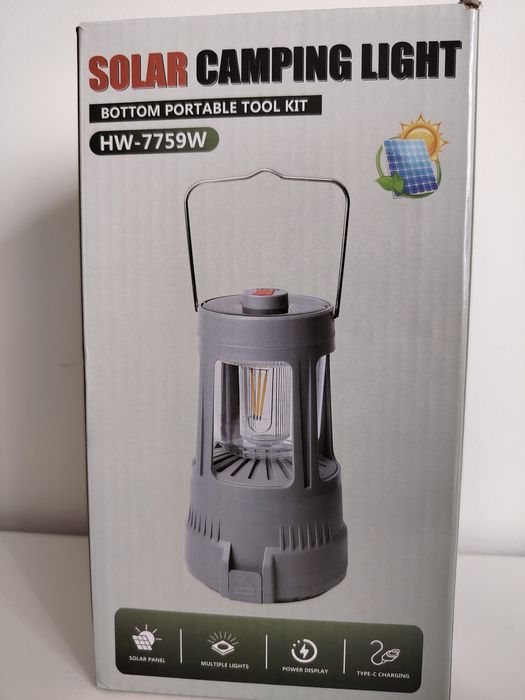 Candeeiro Camping Vintage: Carga Solar e Kit Ferramentas