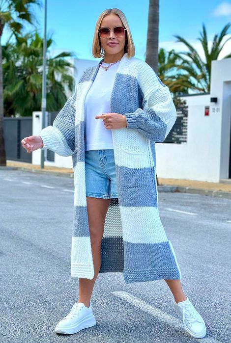 Kardigan damski Basic pasy nowość wiosna