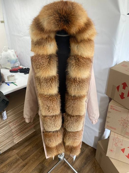 Женская зимняя парка куртка с натуральным мехом степной лисы, 42-60 рр