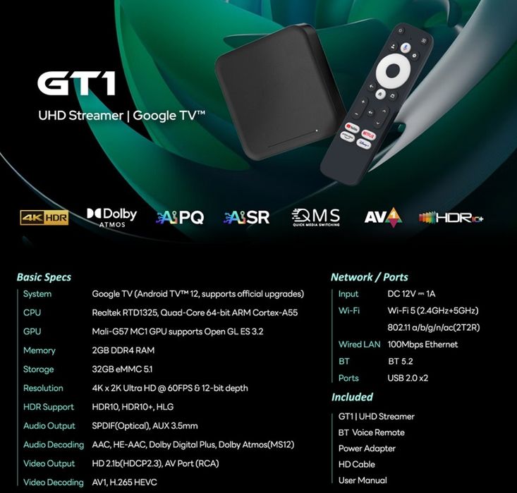 Смарт ТБ Приставка RockTek GT1 2/32 ГБ Realtek1325 Netflix