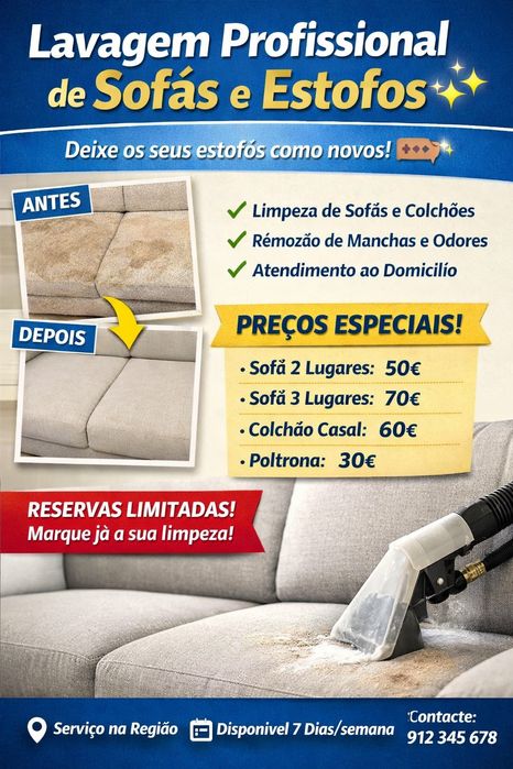 Lavagem de sofás, tapetes e colchões.