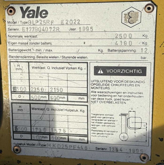 Wózek widłowy YALE LPG 2500 kg Widlak Rak