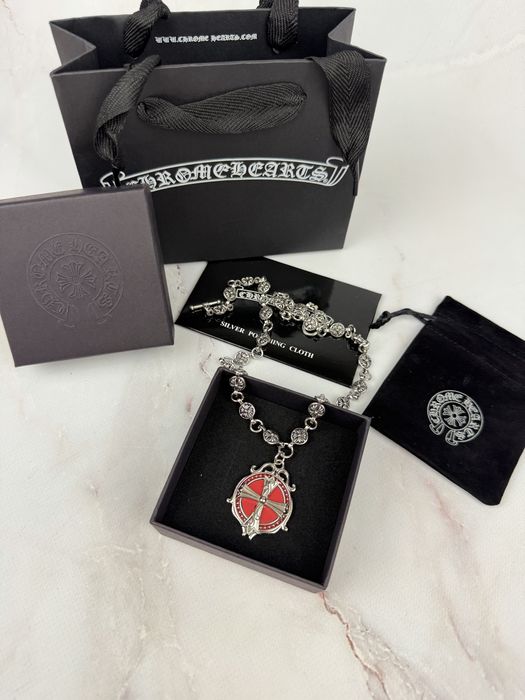 Ланцюжок на шию хрестик Chrome Hearts / Цепочка крестик красный Хром Хартс / Кулон новий y2k opium archive sk8 rap
