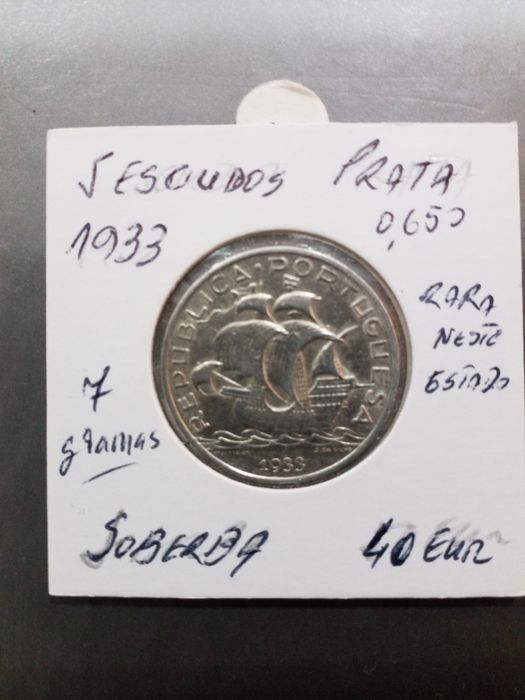 Moedas antigas portuguesas em prata.