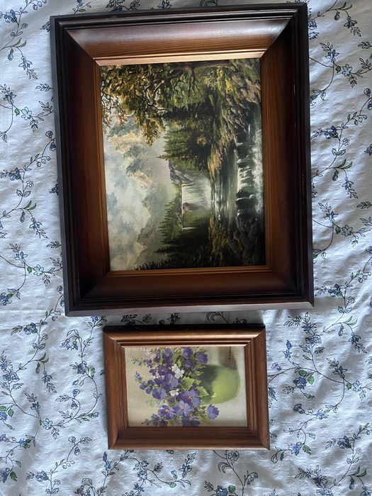 dwa obrazy w drewnianej ramie zestaw