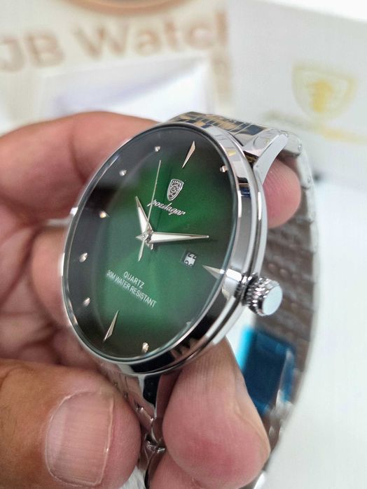 Relógio Poedagar masculino – Mostrador verde – Aço inoxidável – Day/Date