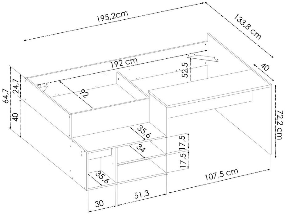 Cama compacta com secretária