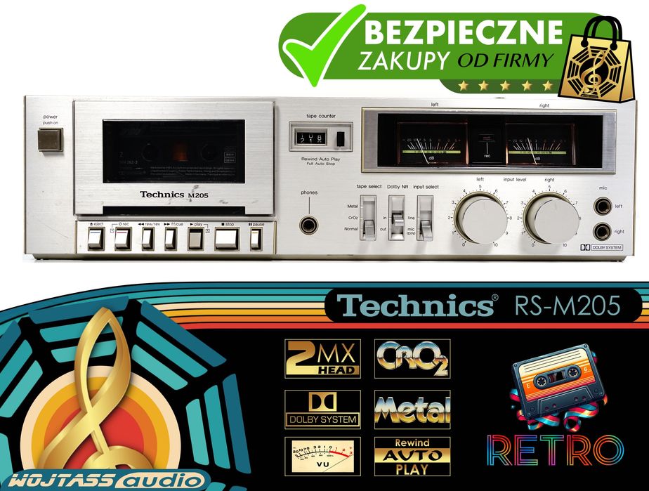 Magnetofon RETRO Technics RS-M205 * MX Head *Rewind Auto Play Dolby NR