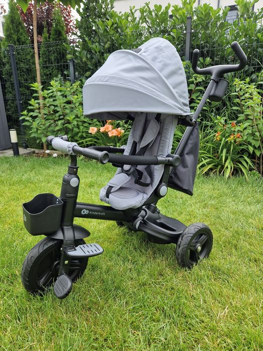 Rowerek trójkołowy Kinderkraft EASYTWIST 2 360 Light Grey z rączką dla rodzica