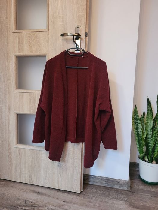 Kardigan narzutka sweterek bordowy