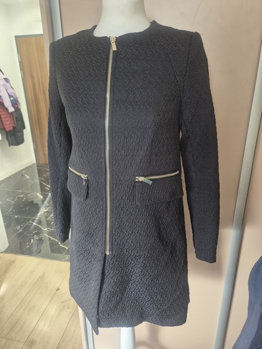 Płaszcz żakiet granatowy elegancki jesienny autumn klasyka h&m 34/XS