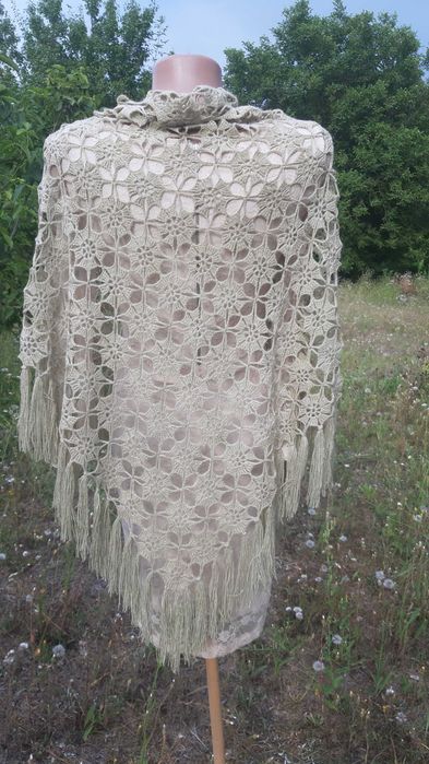 В'язана шаль з бахромою з бавовни, світло-зелений колір