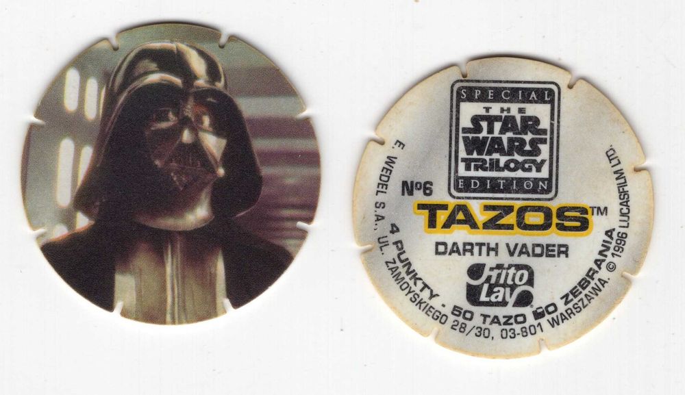 Star Wars Tazo Gwiezdne Wojny Lay's Żeton No. 6 Darth Vader