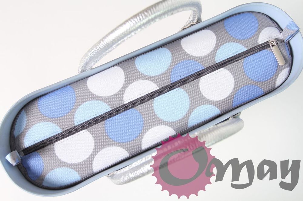 Szary organizer do OBAG MINI grochy niebieskie błękit 2 kieszenie OMAY