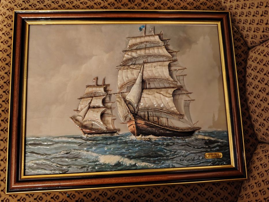 Quadro em Relevo de um Barco Modelo Caravela