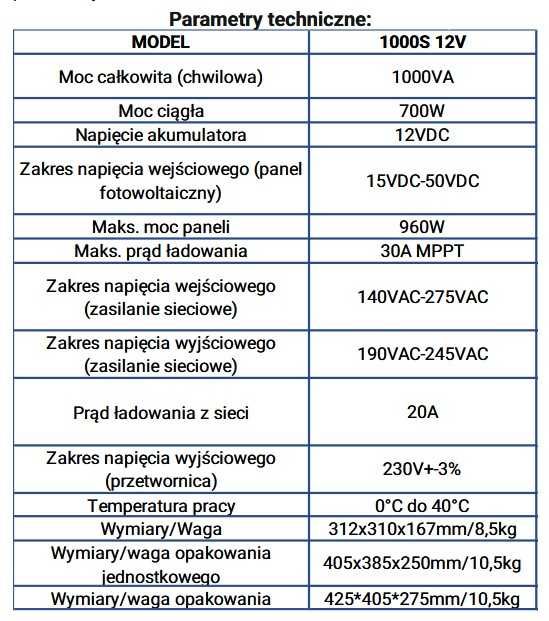 Falownik / Inwerter solarny SinusPRO 1000 S 12/230V