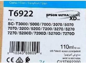 TUSZ, tusze Epson Ultra Chrome Cyan T6922 niebieskie 110ml. ORYGINALNE