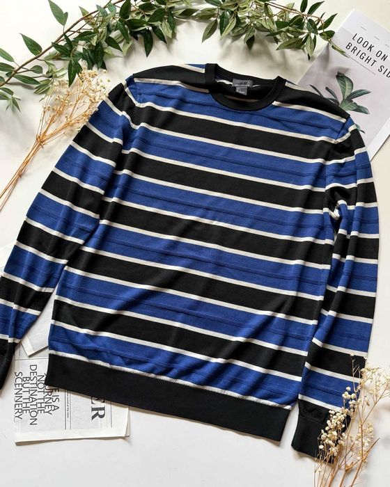 Lekki męski sweter w paski z wełną merino 50% wool