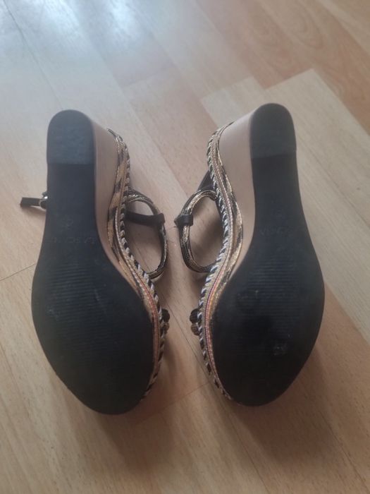 #sandały #38 #damskie #złote #czarne #boho #koturna #paski