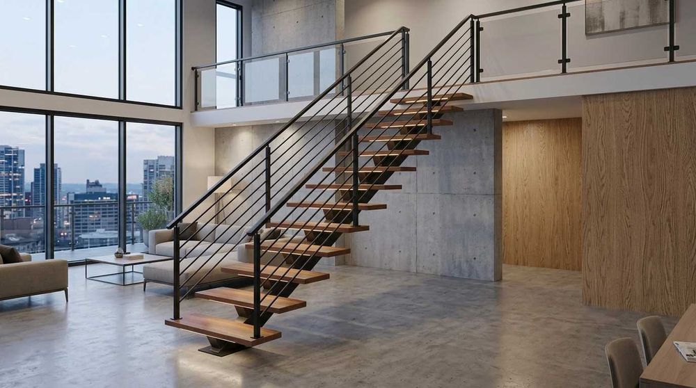 Escada MONO. Estrutura metálica de escada moderna com viga central